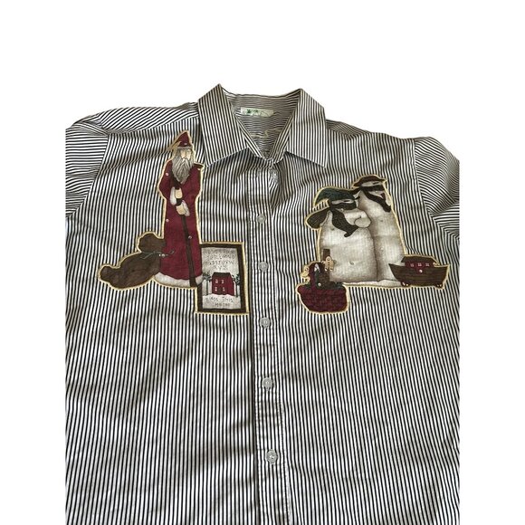 Quacker Factory Women Holiday Striped Shirt Santa Snowman Christmas Size XL - Picture 3 of 10